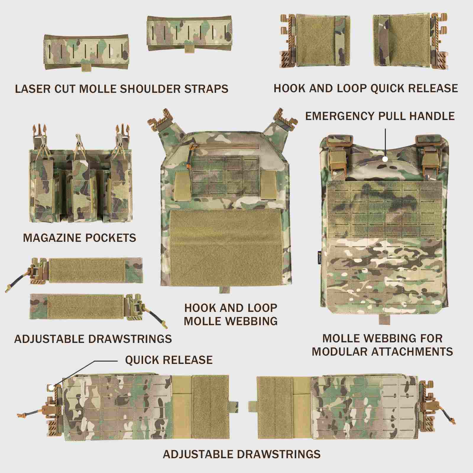 VOTAGOO® Tactical Military Vest (plate carrier style)